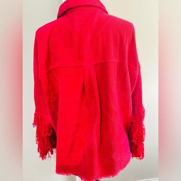 New with Tags Umgee Hot Pink Corduroy Fringe  Jacket Shacket sz Medium oversize - Picture 6 of 11